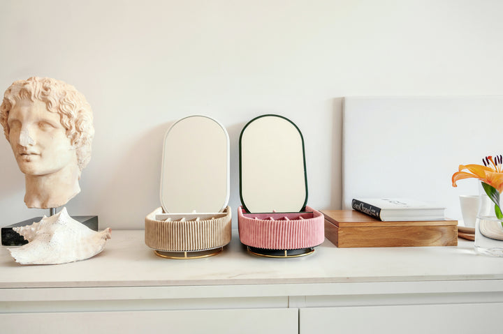 Ava Mirror Jewelry Box - Olive